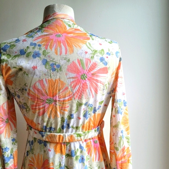Rare Vtg OLGA Secret Wrap-Up Flower Burst Wrap Robe Small - Picture 9 of 11